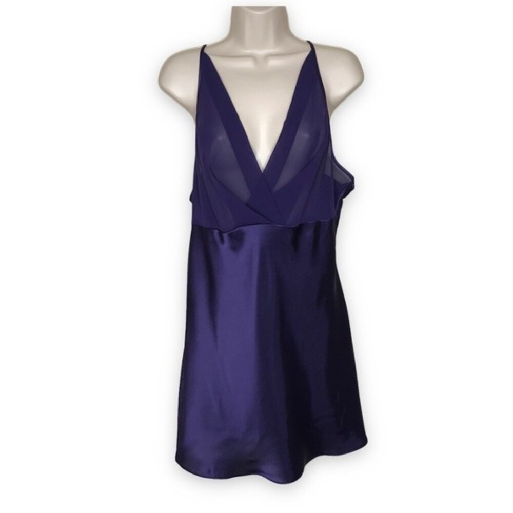 Vintage Val Mode Lingerie Royal Purple Chemise Chiffon Satin Women Size Large